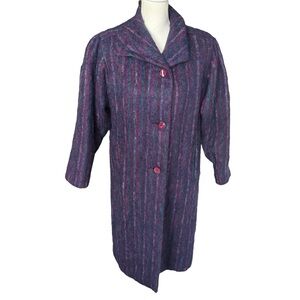 Vtg 70s 80s Paul Levy purple blue striped mohair Wool Coat women small medium